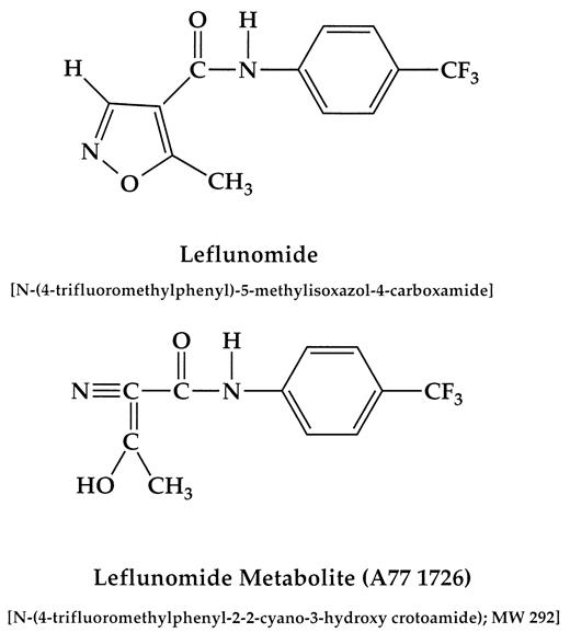 FIGURE 1. Chemical structures of leflunomide and its metabolite A77 1726.